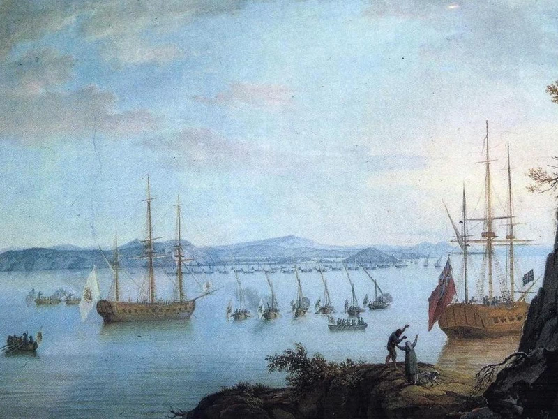 1758-								Saverio della Gatta - Battaglia navale veduta da Procida